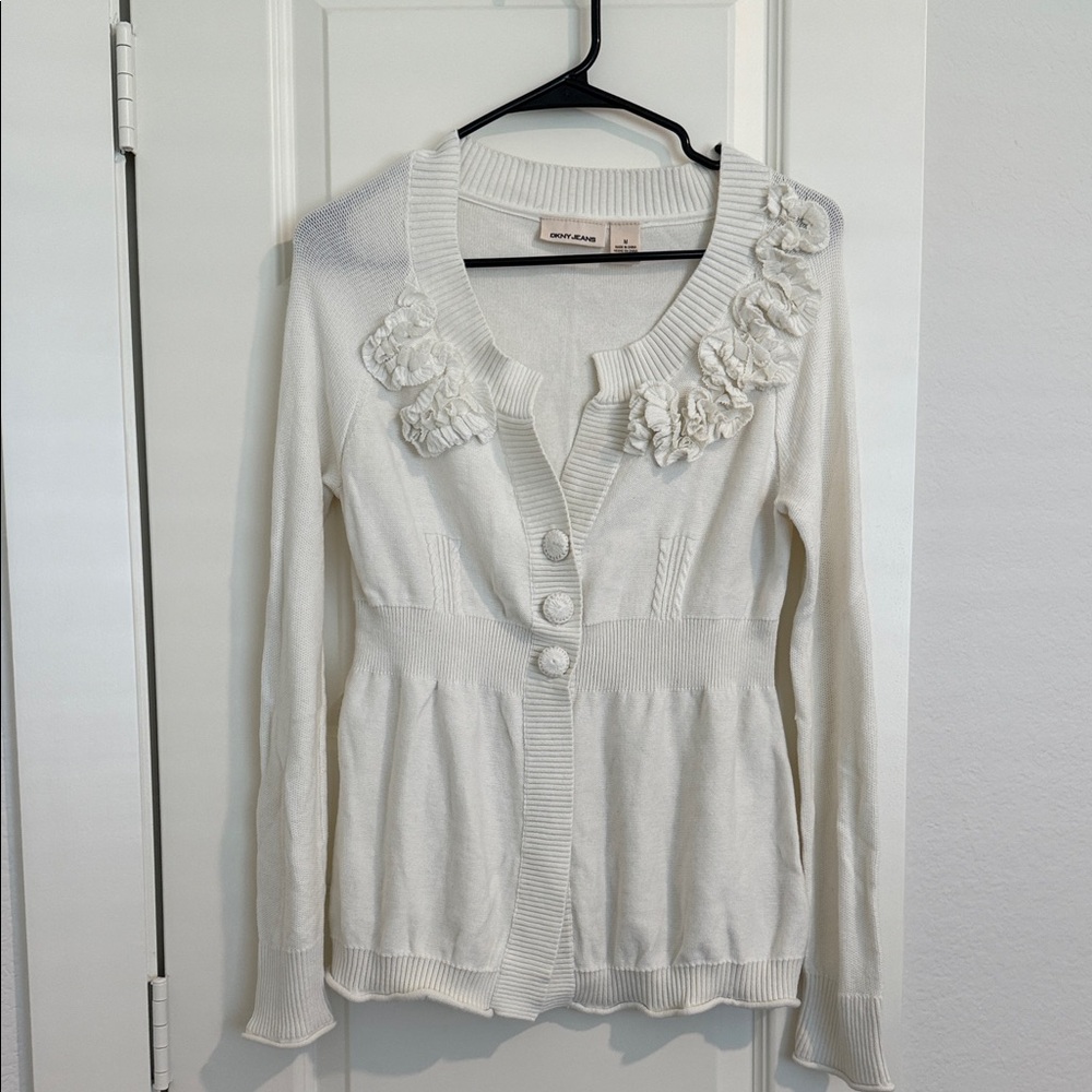 DKNY Jeans White/Cream Cardigan with Floral Details